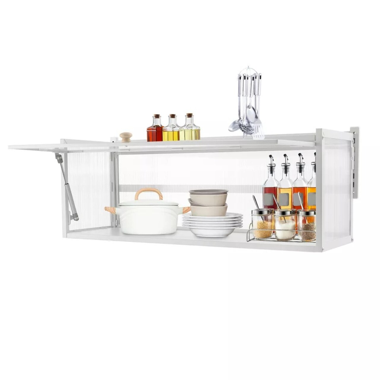 Wall Mount Cabinet Kitchen Book Storage Cabinet Bathroom Cupboard Flip up Door